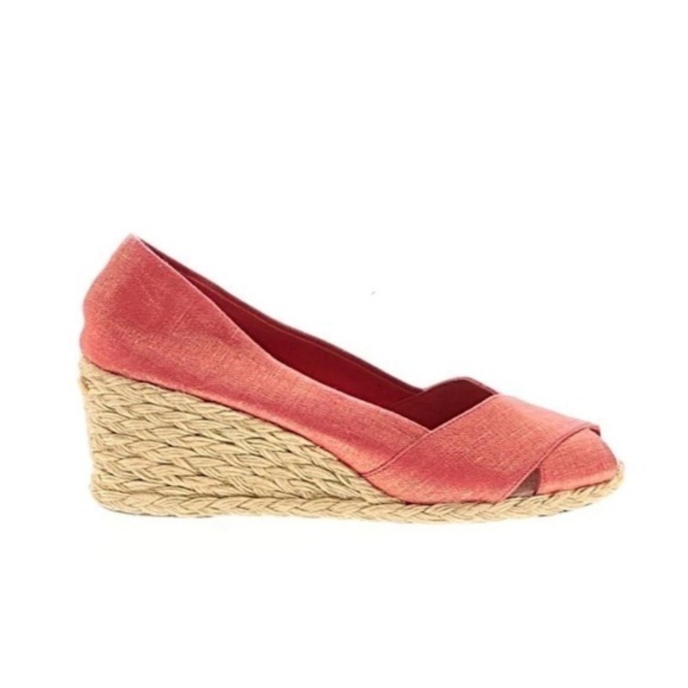 Lauren Ralph Lauren Red Fabric Peep Toe Espadrille Wedges Sandal‎ size 6.5